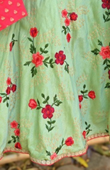 Rani Pink Banarasi Brocade Shirt Style Top with Flower Embroidered Skirt