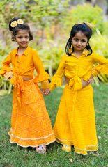 Golden Yellow Shirt with Bandhani Kota and Golden Yellow Skirt