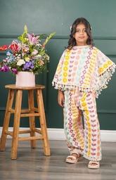 Poncho and Pant with Inner in Beautiful Multi-Color Embroidered Linen Handloom