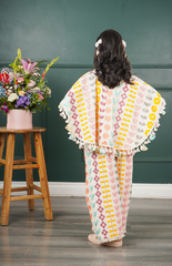 Poncho and Pant with Inner in Beautiful Multi-Color Embroidered Linen Handloom