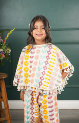 Poncho and Pant with Inner in Beautiful Multi-Color Embroidered Linen Handloom