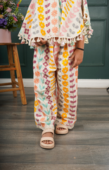 Poncho and Pant with Inner in Beautiful Multi-Color Embroidered Linen Handloom