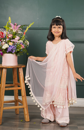 Kurta and Palazzo with Threadwork in Lucknowi Embroidery - Pink