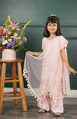 Kurta and Palazzo with Threadwork in Lucknowi Embroidery - Pink