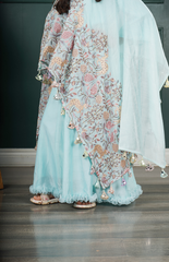 Floor-Length Anarkali with Cape in Beautiful Multi-Color Jungle Embroidery