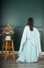 Floor-Length Anarkali with Cape in Beautiful Multi-Color Jungle Embroidery