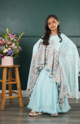 Floor-Length Anarkali with Cape in Beautiful Multi-Color Jungle Embroidery