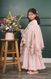 Floor-Length Anarkali with Cape in Beautiful Multi-Color Jungle Embroidery - Pink