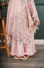 Floor-Length Anarkali with Cape in Beautiful Multi-Color Jungle Embroidery - Pink