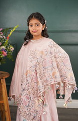 Floor-Length Anarkali with Cape in Beautiful Multi-Color Jungle Embroidery - Pink