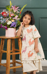 Dress Style Anarkali with Palazzo with Bold Animal Motifs Embroidered in Handloom Linen