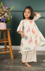 Dress Style Anarkali with Palazzo with Bold Animal Motifs Embroidered in Handloom Linen