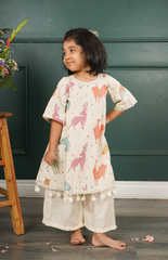 Dress Style Anarkali with Palazzo with Bold Animal Motifs Embroidered in Handloom Linen