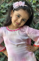 Shaded Dress Style Kurta with Pink Laces and Pompoms, Multi-Color Striped Palazzo