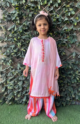 Multicolor Shaded Kurta in Straight Style with Kurta Patti and Multicolor Stripe Pants