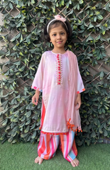 Multicolor Shaded Kurta in Straight Style with Kurta Patti and Multicolor Stripe Pants