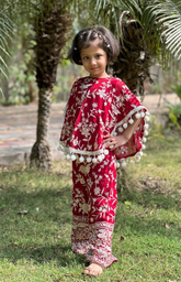 Poncho and Pant with Inner in Beautiful Parsi Gara Embroidery - Marroon