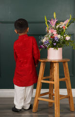 Kurta Set with Gayatri Mantra Embroidery in Pathani Style - Red