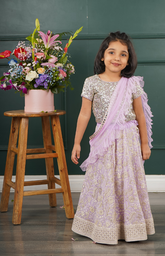 Lilac Ghagra Choli with Full Zari Thread & Sequence Embroidery All Over