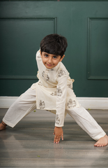 Kurta Set with Elephant Black and Silver Embroidery on Pure Chanderi with Salwar