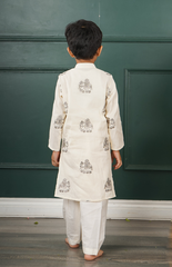 Kurta Set with Elephant Black and Silver Embroidery on Pure Chanderi with Salwar