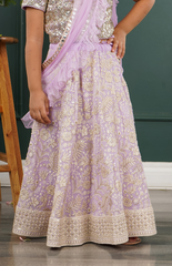 Lilac Ghagra Choli with Full Zari Thread & Sequence Embroidery All Over