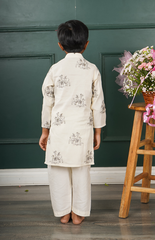 Kurta Set with Deer Black and Silver Embroidery on Pure Chanderi with Salwar