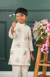 Kurta Set with Deer Black and Silver Embroidery on Pure Chanderi with Salwar