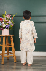 Kurta Set with Pure Chanderi Kurta and Multithread Jungle Pattern Embroidery with Salwar - Cream