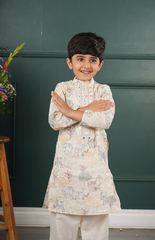 Kurta Set with Pure Chanderi Kurta and Multithread Jungle Pattern Embroidery with Salwar - Cream