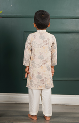 Kurta Set with Pure Chanderi Kurta and Multithread Jungle Pattern Embroidery with Salwar - Beige