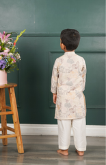 Kurta Set with Pure Chanderi Kurta and Multithread Jungle Pattern Embroidery with Salwar - Beige