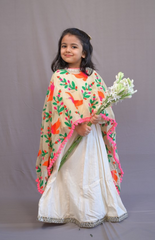 Floor Length Anarkali with Parrot Embroidery Cape