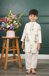 Chanderi Kurta with Birds in Funky Style - Brown Bird