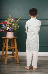 Double Sherwani Style with Beautiful Floral Threadwork on the Achkan and Straight Pants - Sky Blue