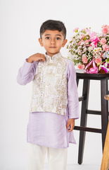 Beautiful Foil Style Zari Threadwork Embroidery in Jungle Safari Pattern with Pure Chanderi Kurta and Salwar - Lavender