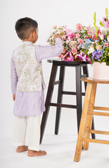 Beautiful Foil Style Zari Threadwork Embroidery in Jungle Safari Pattern with Pure Chanderi Kurta and Salwar - Lavender