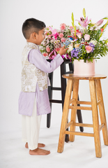 Beautiful Foil Style Zari Threadwork Embroidery in Jungle Safari Pattern with Pure Chanderi Kurta and Salwar - Lavender