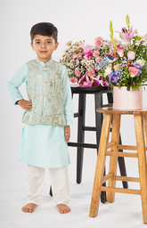 Beautiful Foil Style Zari Threadwork Embroidery in Jungle Safari Pattern with Pure Chanderi Kurta and Salwar - Sky Blue