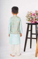 Beautiful Foil Style Zari Threadwork Embroidery in Jungle Safari Pattern with Pure Chanderi Kurta and Salwar - Sky Blue