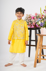 Beautiful Foil Style Zari Threadwork Embroidery in Jungle Safari Pattern with Pure Chanderi Kurta and Salwar - Yellow