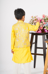 Beautiful Foil Style Zari Threadwork Embroidery in Jungle Safari Pattern with Pure Chanderi Kurta and Salwar - Yellow