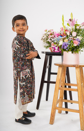 Jamaar Sherwani Embroidery in Kashmiri Style with a Mughal Jungle Safari Design - Black