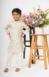 Kurta Set with Beautiful Foil-Style Zari Threadwork Embroidery in Jungle Safari Pattern on Kurta with Salwar