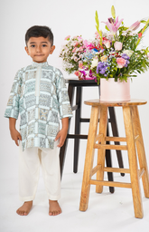 Kurta Set with Geometric Threadwork Design, Paired with Salwar