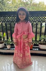 Shirt Style Blouse with Beautiful Parsi Gara Skirt - Pink