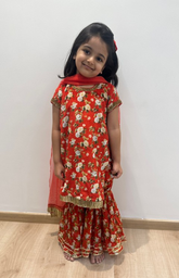 Kurta and Sharara with Floral Print on Velvet Fabric Handwork Zardosi and Crepe Sharara