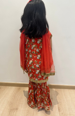 Kurta and Sharara with Floral Print on Velvet Fabric Handwork Zardosi and Crepe Sharara
