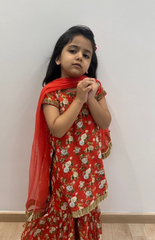 Kurta and Sharara with Floral Print on Velvet Fabric Handwork Zardosi and Crepe Sharara