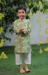 Parrot Green Pure Chanderi Printed Kurta Set with Cotton Silk Salwar - Green